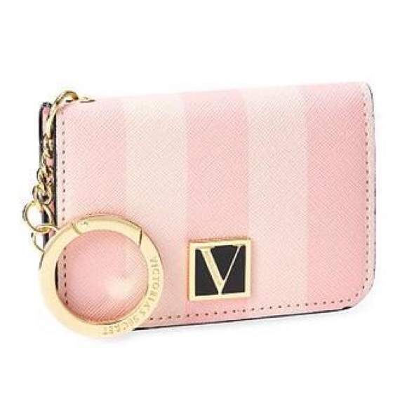 NWT Victoria's Secret The Victoria Foldable Card Case Iconic Stripe Pink - Picture 1 of 7
